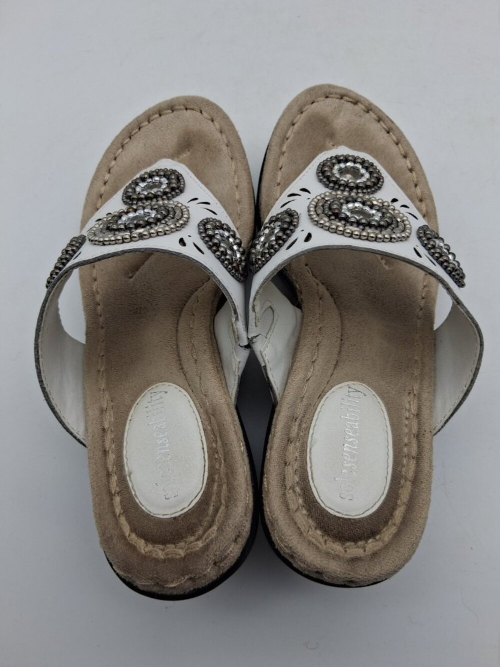 Sole Sense Ability Sandals Women’s 5.5M Flip Flops Wedge White Leather Boho - Picture 9 of 10